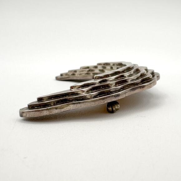 Sterling Silver Crescent Moon Brooch | Vintage Modernist Signed NR Designer Pin - Picture 6 of 14